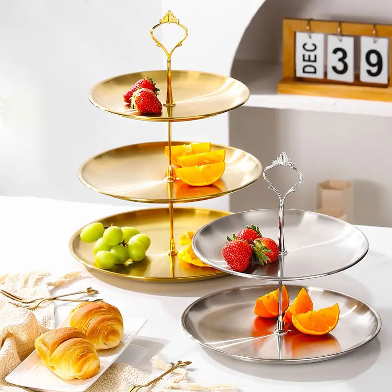 

1Pc 2/3 Layer Stainless Steel Detachable Cake Stand Kitchen Sundries Display Gold Holder Fruit plate Snack Candy Tray