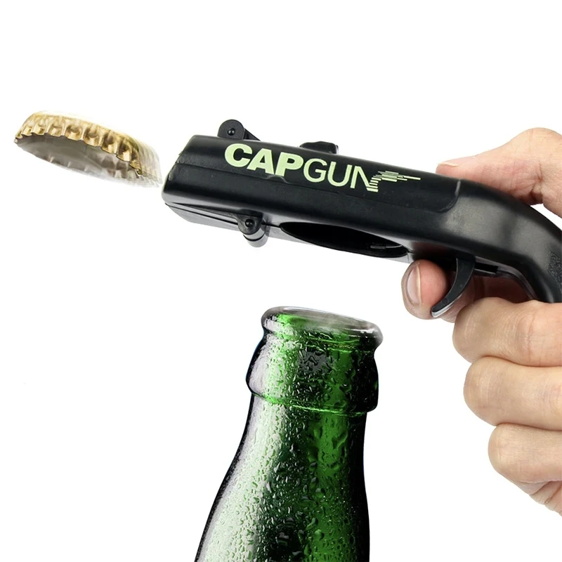 

Portable Cap Gun Creative Flying Cap Launcher Bottle Beer Opener Bar Tool Drink Opening Gun Shaped Bottle Lids Shooter Red Gray