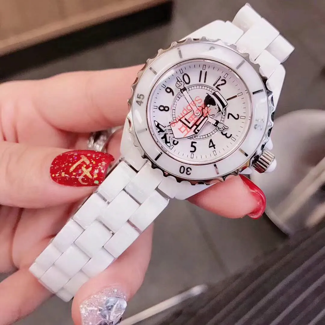 

new Lady women Mens Couple Wristwatch Quartz Ceramic Watch black white