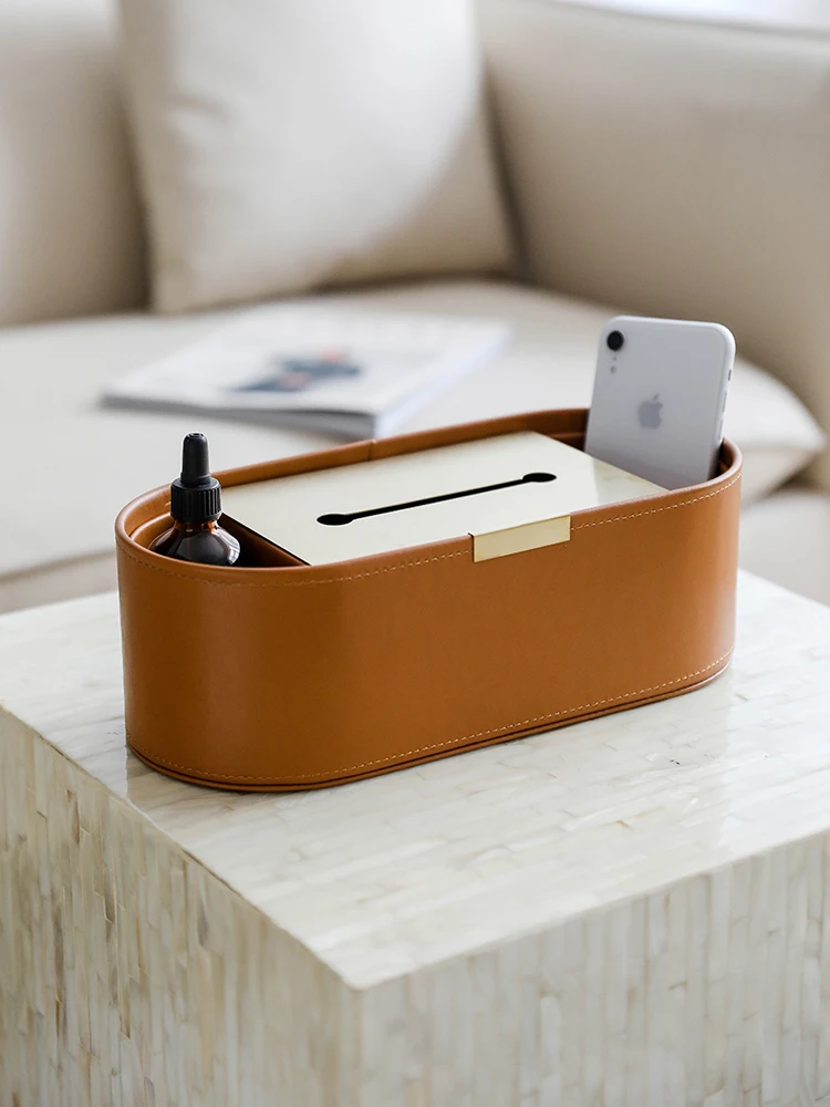 

Europe style creative multi-function leather storage box three-grid decorative tissue box household remote controller holder