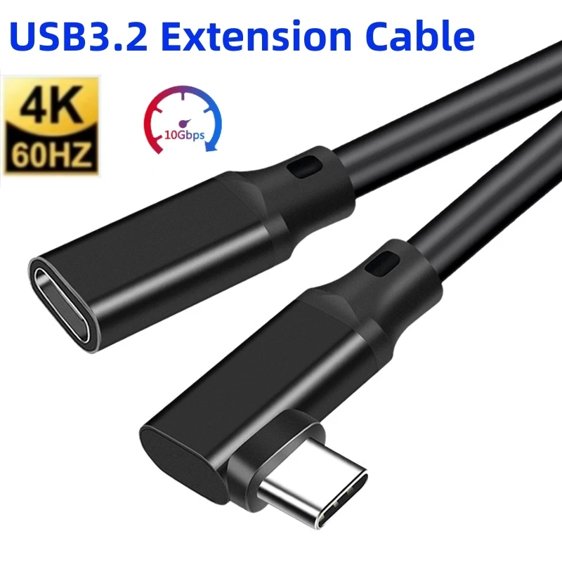 

90 Degree Angle USB C Extension Cable USB3.2 Type-C 10Gbps Male to Female PD100W Fast Charging Extender Cord for Macbook Switch