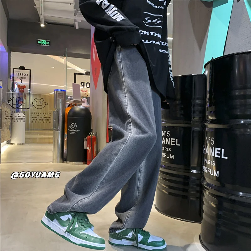New Men's Jeans Retro Loose Wide-leg Mopping Pants Trend Straight Gradient Color Fashion Streetwear Men's Pants Мужские джинсы