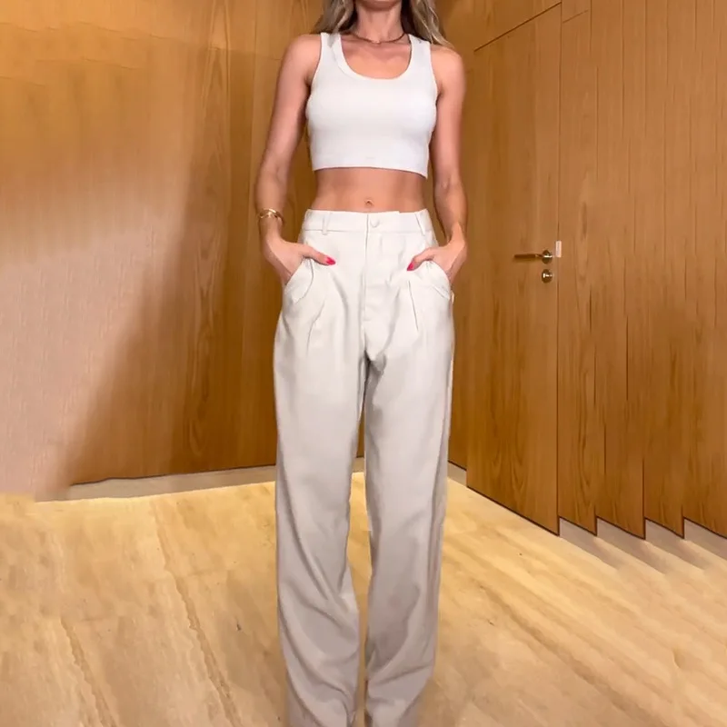 

Women's Pants Suit 2023 Summer Spring Summer Vest Top Loose Wide Leg Pants Casual Sports Two-Piece Set