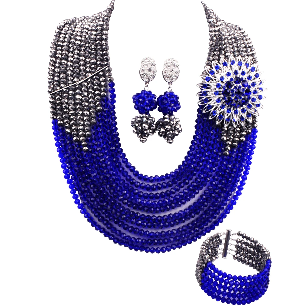 

Королевский синий африканский ожерелье нигерийские бусы ювелирный набор кристалл