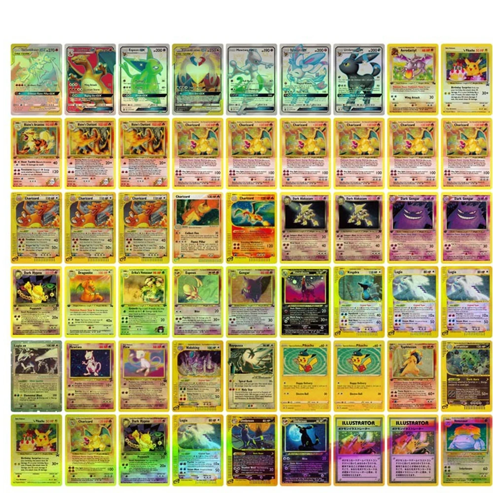 

POKEMON Card English Card First Generation Pokemon Pikachu, Charizard Mega EX GX Vmax Game Battle Collection Card Flash Card