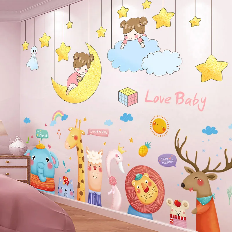

[Shijuekongjian] Мультяшные Животные наклейки на стену DIY звезды девушка роспись наклейки для детской комнаты детская спальня детская комната домашнее украшение