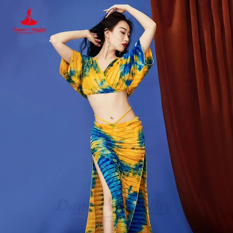 Костюм для танца живота женский бархатный костюм с топом коротким рукавом и