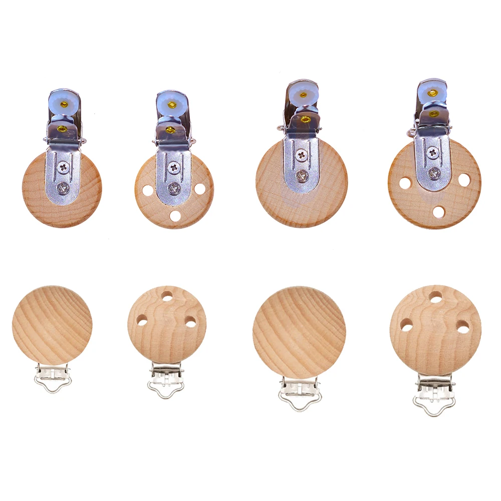 Mabochewing 100pcs 30mm 35mm Non Toxic Chemical Free Eco Friendly Baby Teething Pacifier Clips Chain Beech Wood Clip