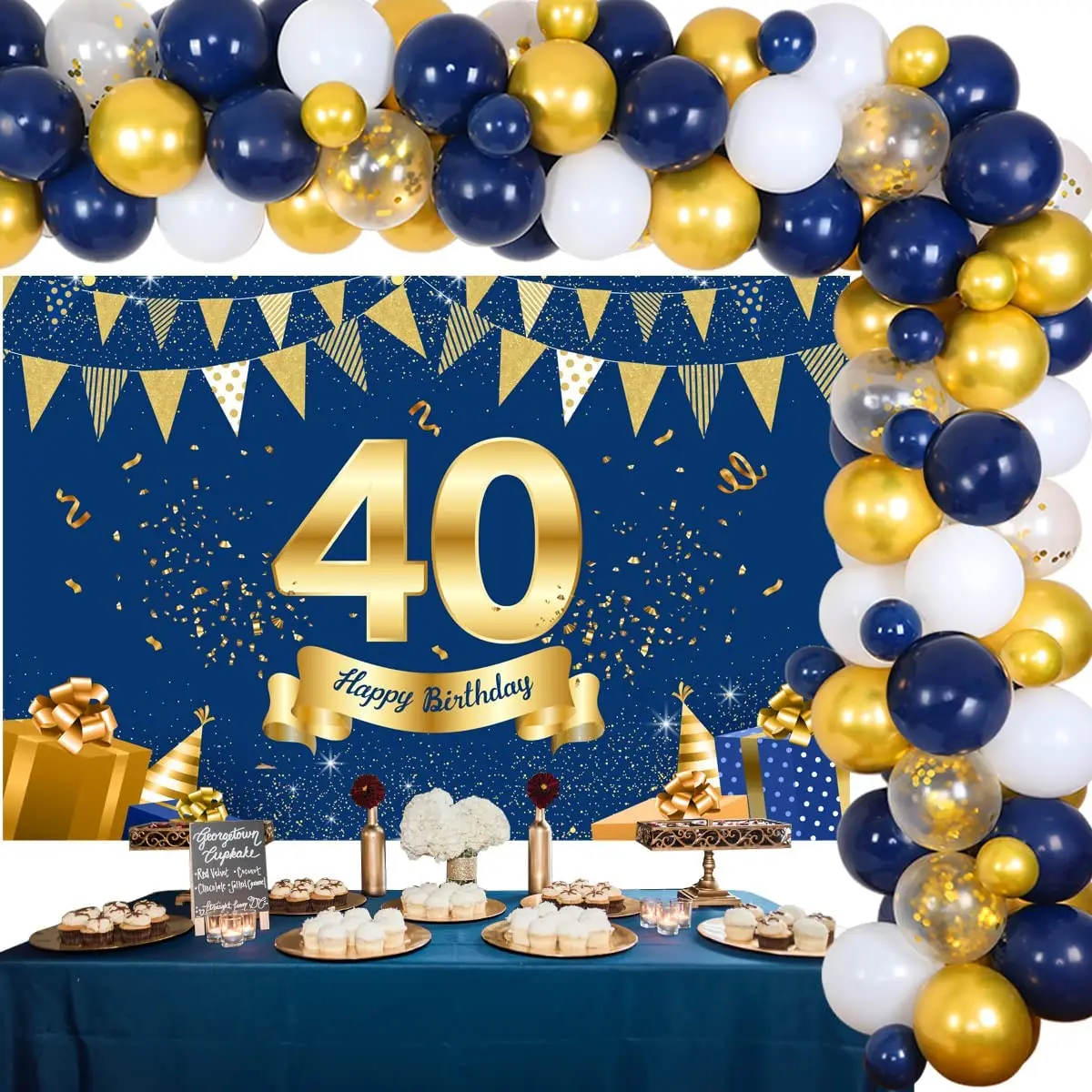 Funmemoir 40th Verjaardagsfeestje Decoraties Marine Blauw Goud Ballon Garland Arch Kit Gelukkig 40th Verjaardag Achtergrond Voor 40 Jaar Oud
