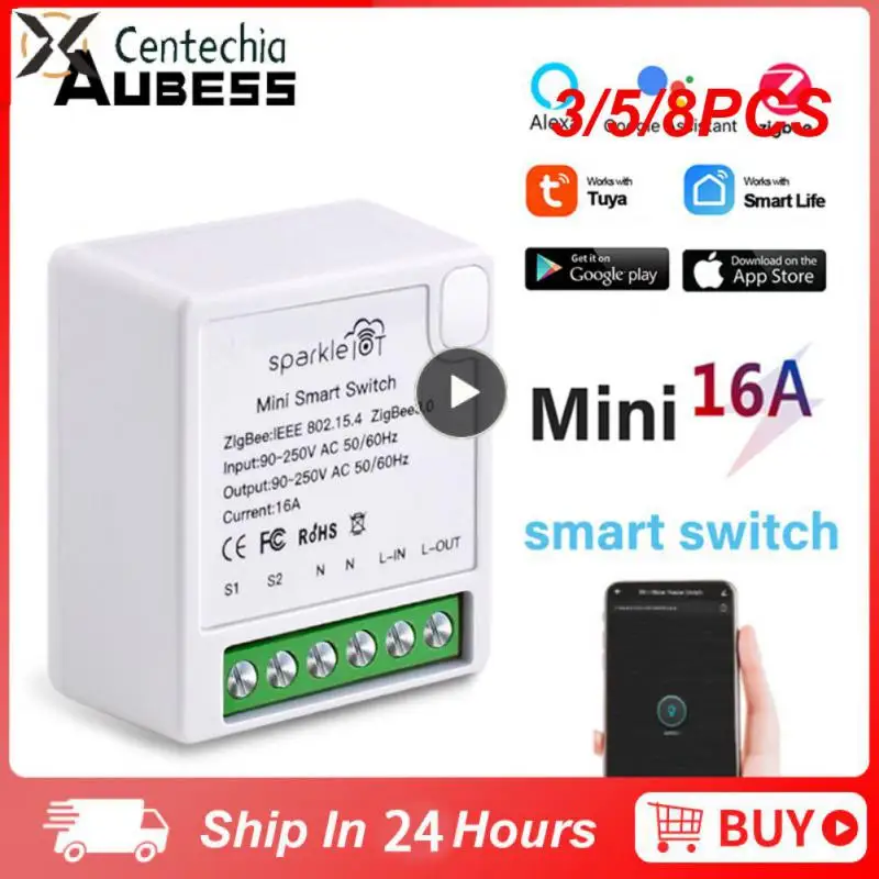 

3/5/8PCS Zigbee3.0 16a Smart Switch App Control Voice Control Supports 2 Way Timing Mini Works With Alexa Google Home Tuya Diy