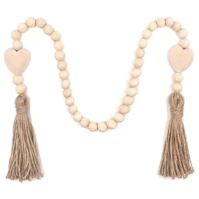 

Heart Wood Bead with Tassel Rustic Hanging Pendant Ornament for Home Farmhouse Kitchen Tiered Tray Decoration Supplies