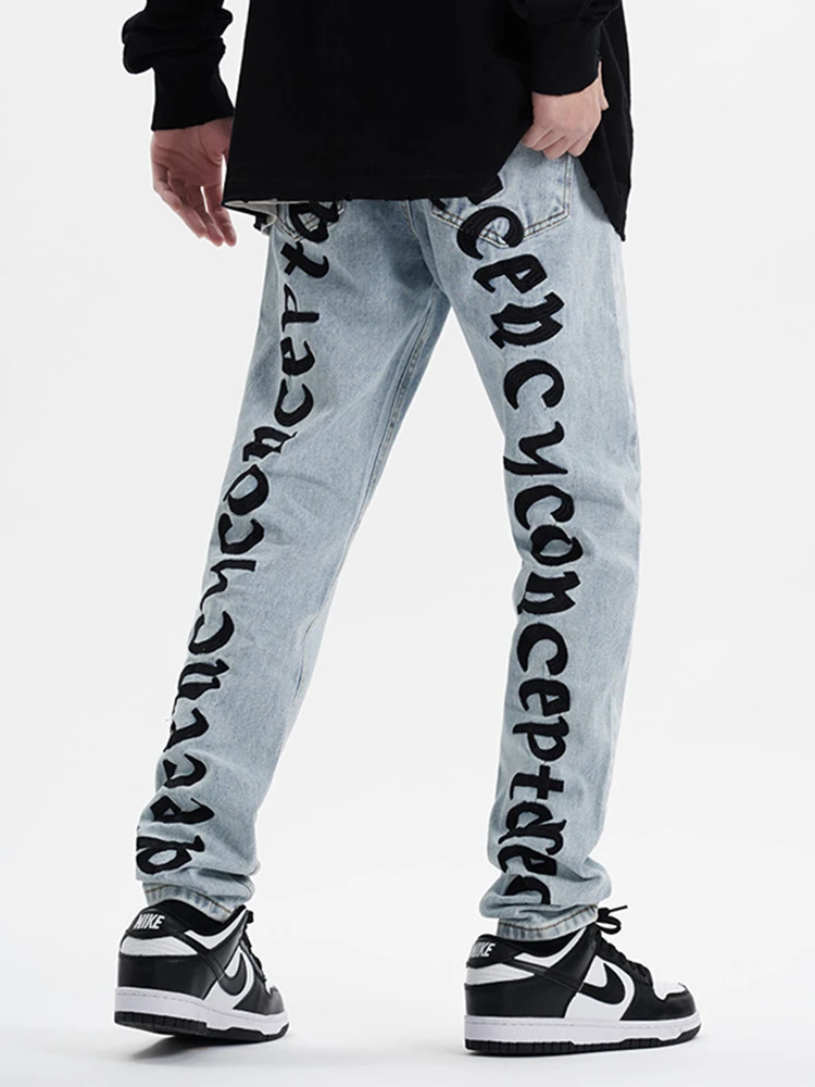 Letter Embroidery Jeans Street Clothing Jeans Woman Low Men's Pants Y2K Hop Hop Men's Straight Legs Slim Pants Men's Pants Denim