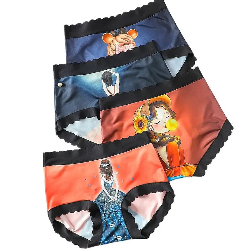 

Seamless High Waist Panties Women's Body Shaping Pants Cute Lingerie Fashion Print Ladies Briefs Ice Silk Breathable Underwear