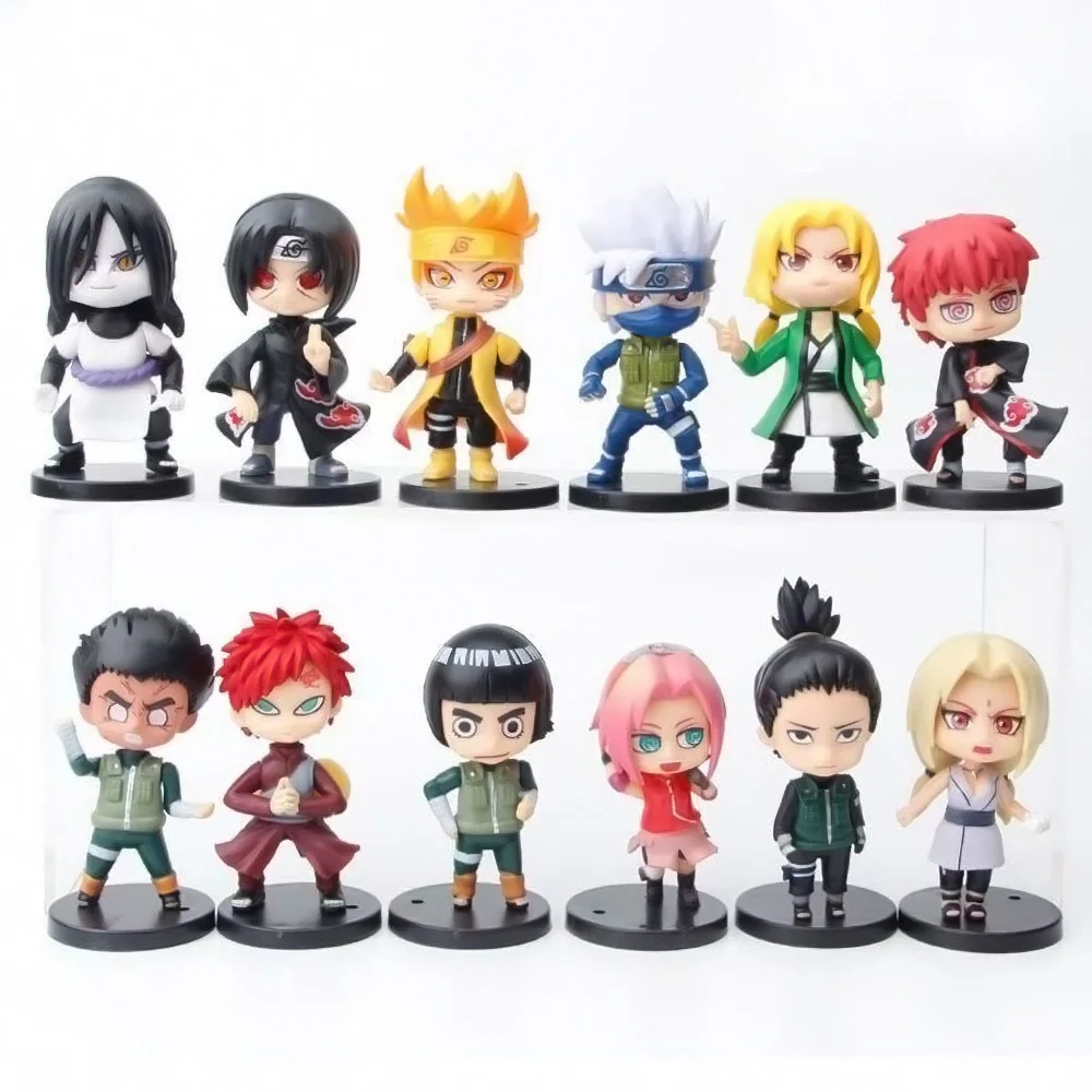 12pcs/set Naruto Anime Shippuden Hinata Sasuke Itachi Kakashi Gaara Jiraiya Sakura Q Version PVC Figures Toys Dolls Kid Gift