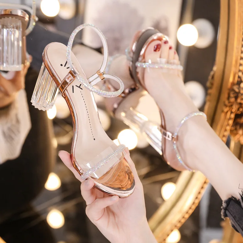 

Fashion Casual Chunky Heels Sandals for Women 2022 Summer Elegant Outdoor High Heel Slippers Crystal Sandals Sexy Party Shoes