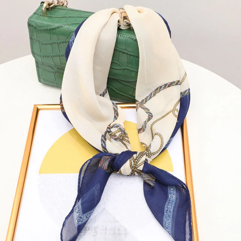 

2022 Square Chiffon Scarf Women Fashion Print Collar Scarf Office Lady Hair Band Square Handkerchief Handkerchief Women Turban S