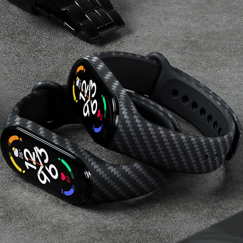 

Carbon fiber strap For Xiaomi Mi Band 7 nfc Wristband smartwatch MIband 5 silicone bracelet correa Mi Band 4 5 3 6 accessories