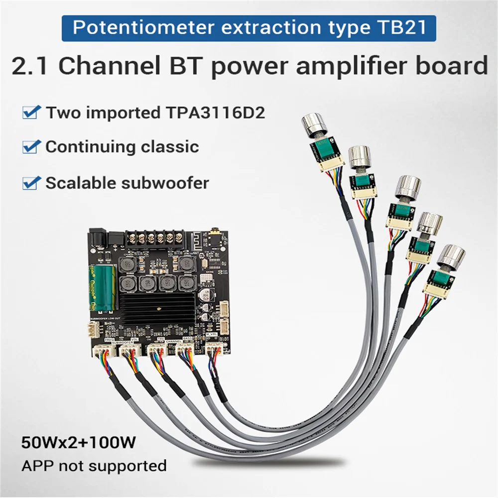 

ZK-TB21 TPA3116D2 BT 5.0 Subwoofer Amplifier Board 50WX2+100W 2.1 Channel Power Audio Stereo Amplifier Board Bass AMP