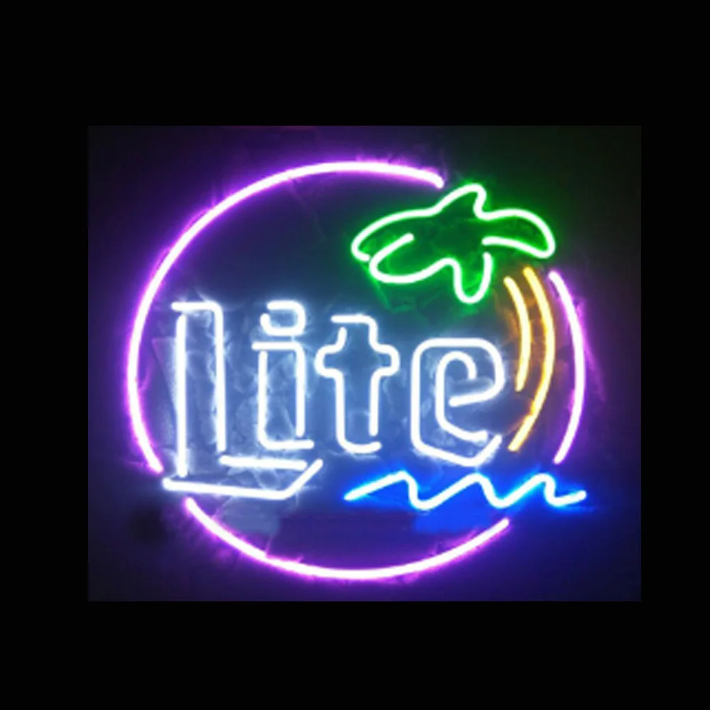 

Miller Lite Palm Tree Custom Handmade Real Glass Tube Beer Bar KTV Store Advertise Wall Decor Display Neon Sign Light 16"X16"
