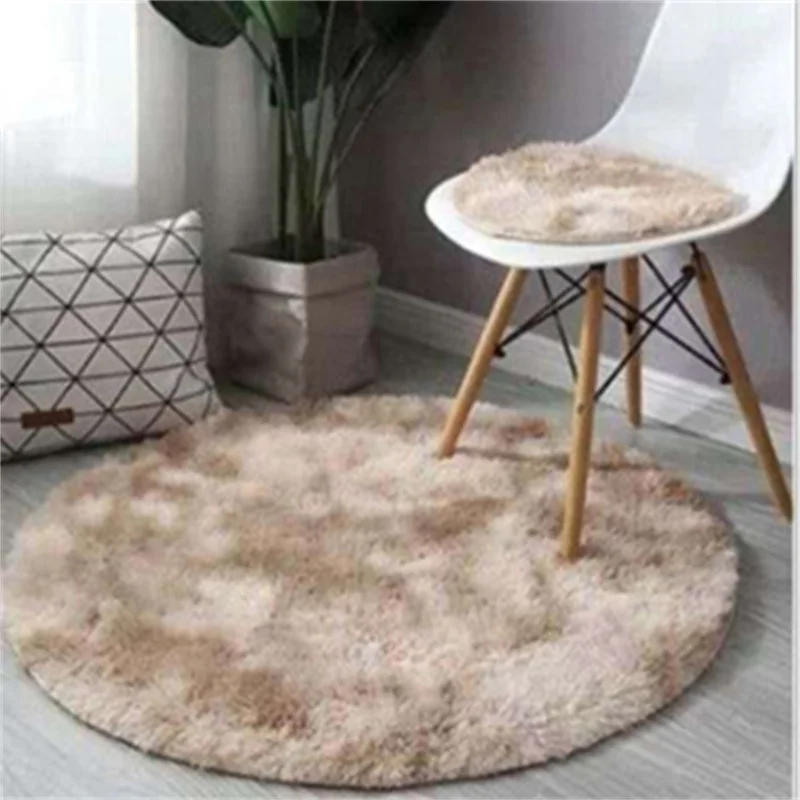 

Round Tie-Dye Gradient Color Plush Carpet Living Room Round Mat Minimalist Bedroom Bedside Blanket Anti-Slip Home Decoration