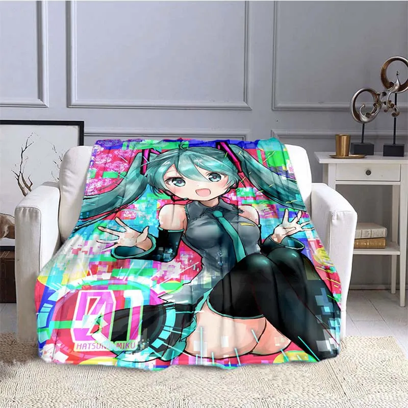Japanese Cartoon Soft Flannel Blanket Anime Vocaloid Girl Lightweight Thin Fleece Blanket Bedspread Sofa Couch Camping Cover