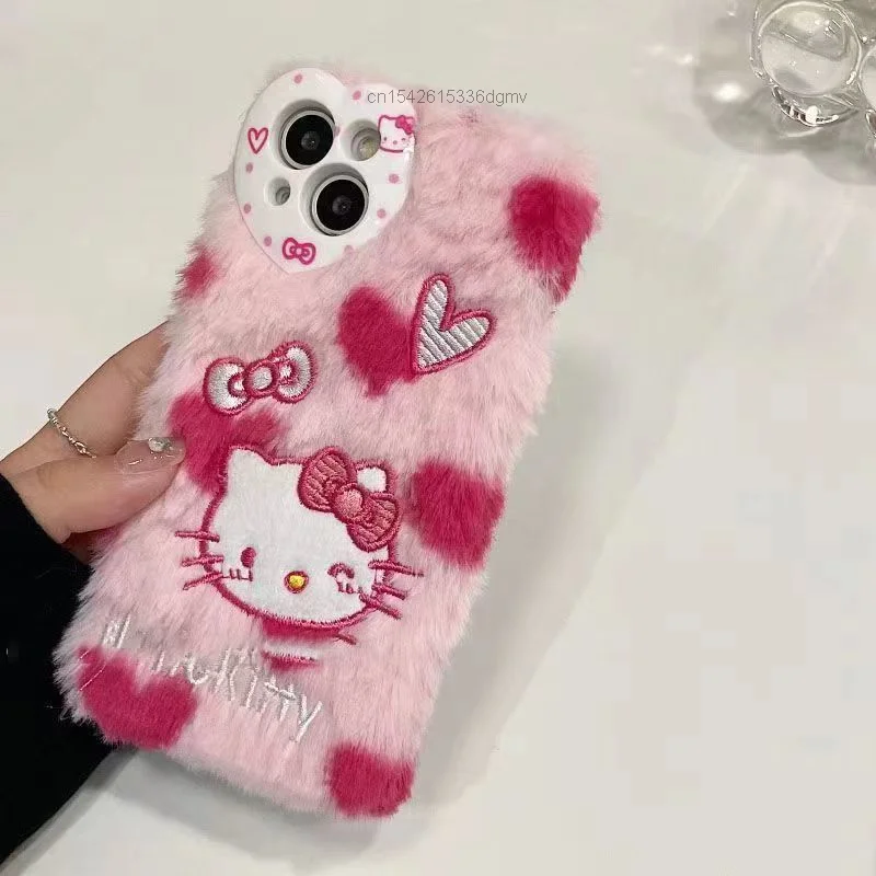 Cena Sanrio Hello Kitty Pluszowy Różowy Estetyczny Pokrowiec Na IPhone 11 12 13 14 Plus Pro Max Pokrowiec Na Telefon Miękki Pokrowiec Ochronny Kawaii Y2k