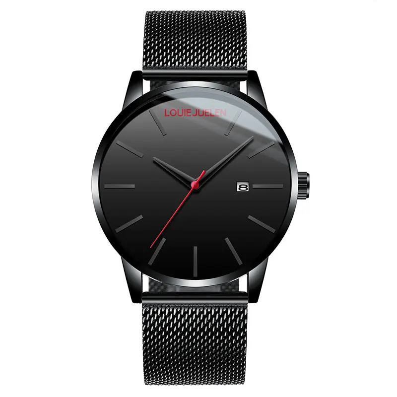 

Men Quartz Black Matte Stainless Steel Black Leather Straps Fashion Straps Watch