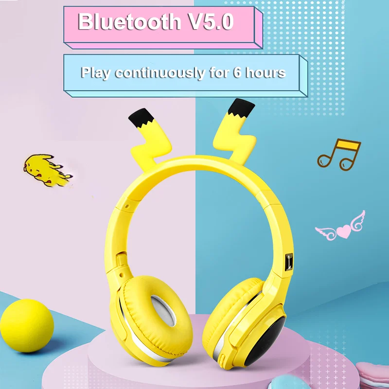 Wireless Cartoon Bluetooth 5.0 Headset 3.5mm Hi-fi Stereo Headphone Rechargeable SD Card Earphone For  IOS Android PC Laptop Mac