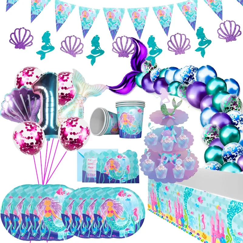 

Little Mermaid Party Supplies Ocean Mermaid Birthday Party Favors Tableware Kit Wedding Decor 1st Girl Birthday Party Decoration