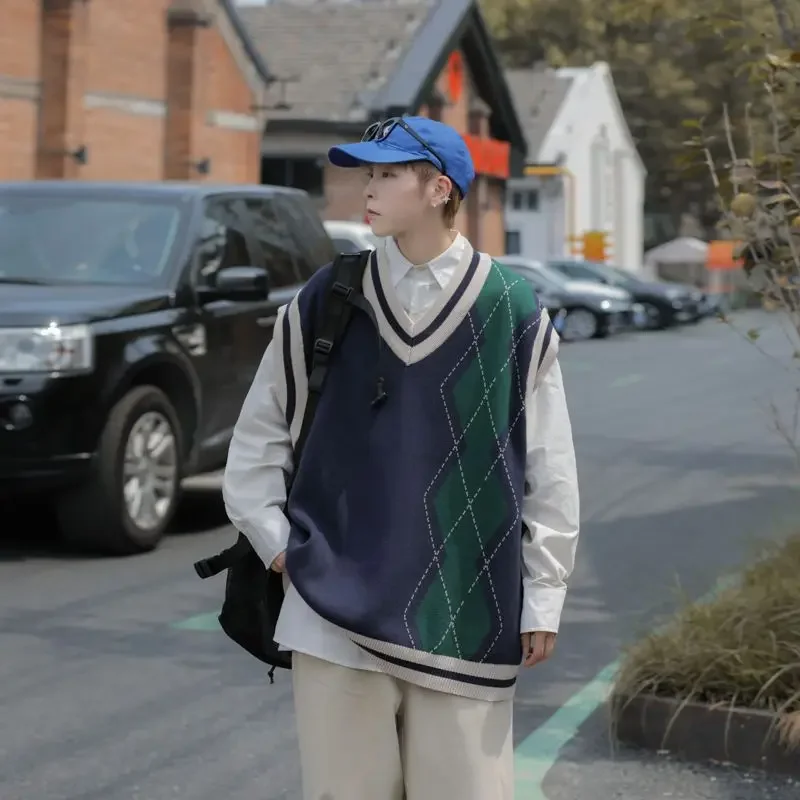 Мужской вязаный жилет с v-образным вырезом корейская популярная одежда свитера в