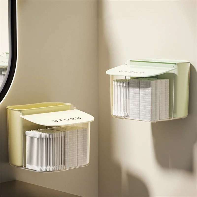 

Wall Mounted Makeup Cosmetic Cotton Box Plastic Makeup Storage Manager Cotton Foam Storage Box Cotton Swab Storage Box