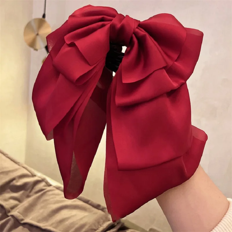 Черные красные банты зажим для волос на затылке высокий хвост аксессуар верхняя