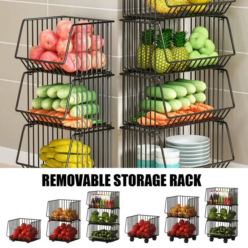 

Fruit Vegetable Basket for Kitchen Organization and Storage Metal Wire Storage Basket Organizer Cart for Pantry Bathroom