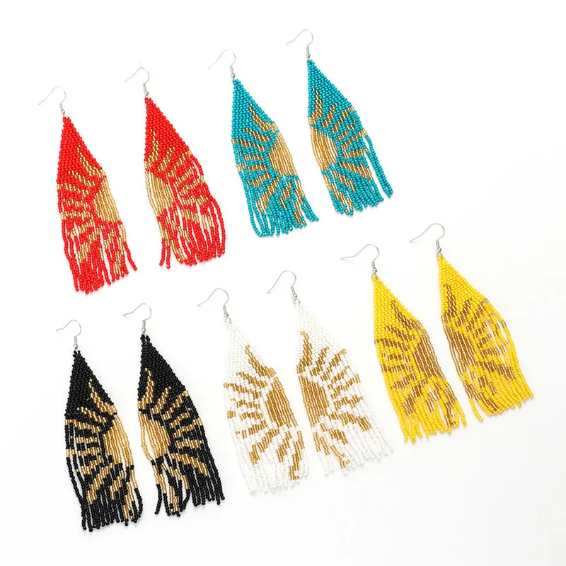 

Серьги с бахромой ручная вязка симметричные солнце модные бусины новый узор простые богемные серьги с бриллиантами