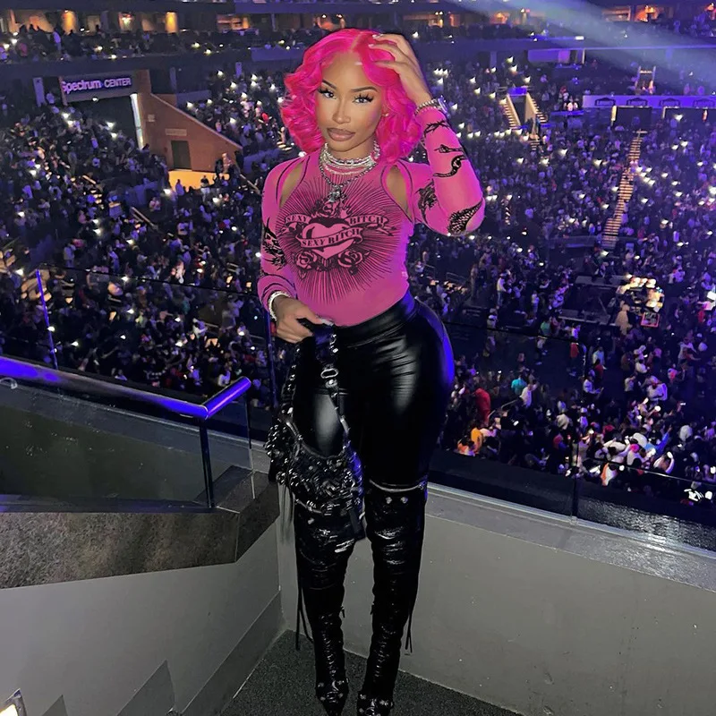 Женские комбинезоны Y2k с принтом татуировкой ажурные тюлевые длинным рукавом