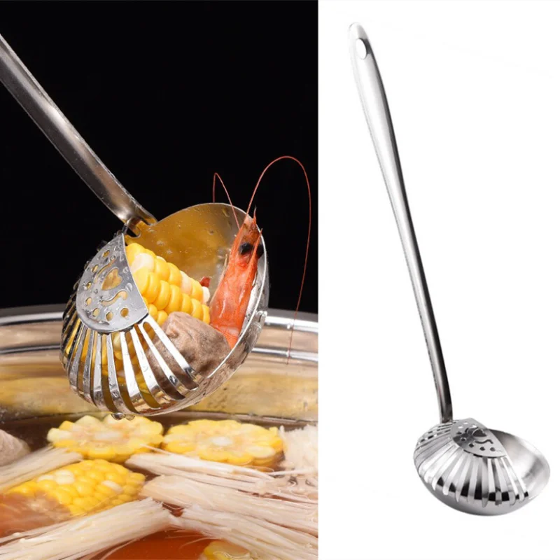 

31.5cm Stainless Steel Colander Soup Spoon Long Handle Hot Pot Spoon Cooking Filter Mesh Tableware Hot Pot Spoon Fishing Spoon