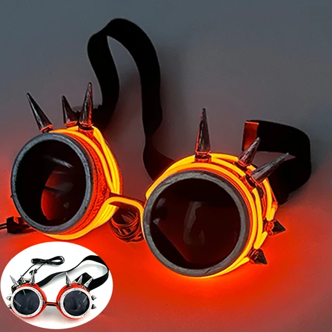 Флуоресцентные ретро-очки с гвоздями, светящиеся очки, стимпанк, ретро-очки, флуоресцентные очки, реквизит для Хэллоуина