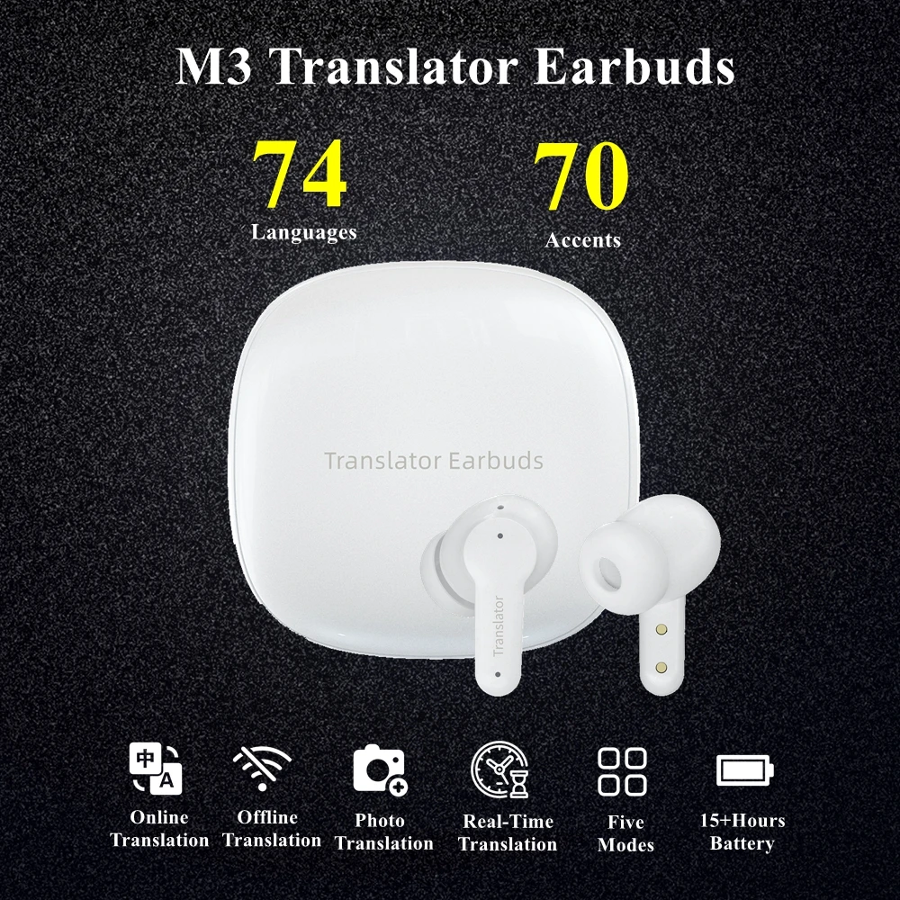

Wooask M3 Smart Translator Earbuds 144 Languages Real Time Voice Translation Earphone Offline Instant for Travel Business