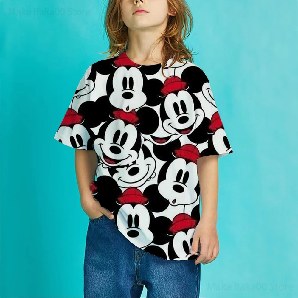 

Summer children's clothing new T-shirt printing Disney Mickey and Minnie casual cartoon round neck sweatshirt girls top