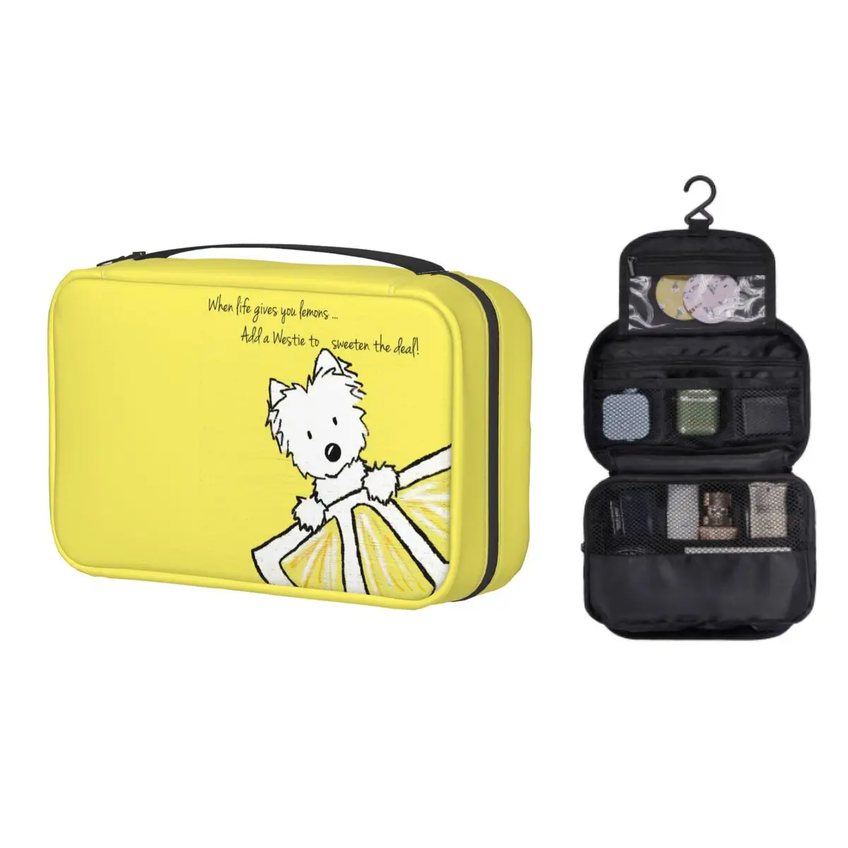 

Hanging Travel Life Lemons Westie Dog Toiletry Bag Folding West Highland White Terrier Makeup Cosmetic Storage Dopp Kit Case