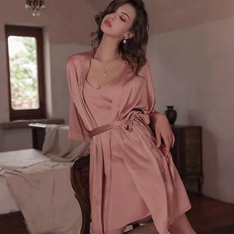 Женский шелковый халат QWEEK пикантная одежда для сна ночная рубашка с открытой