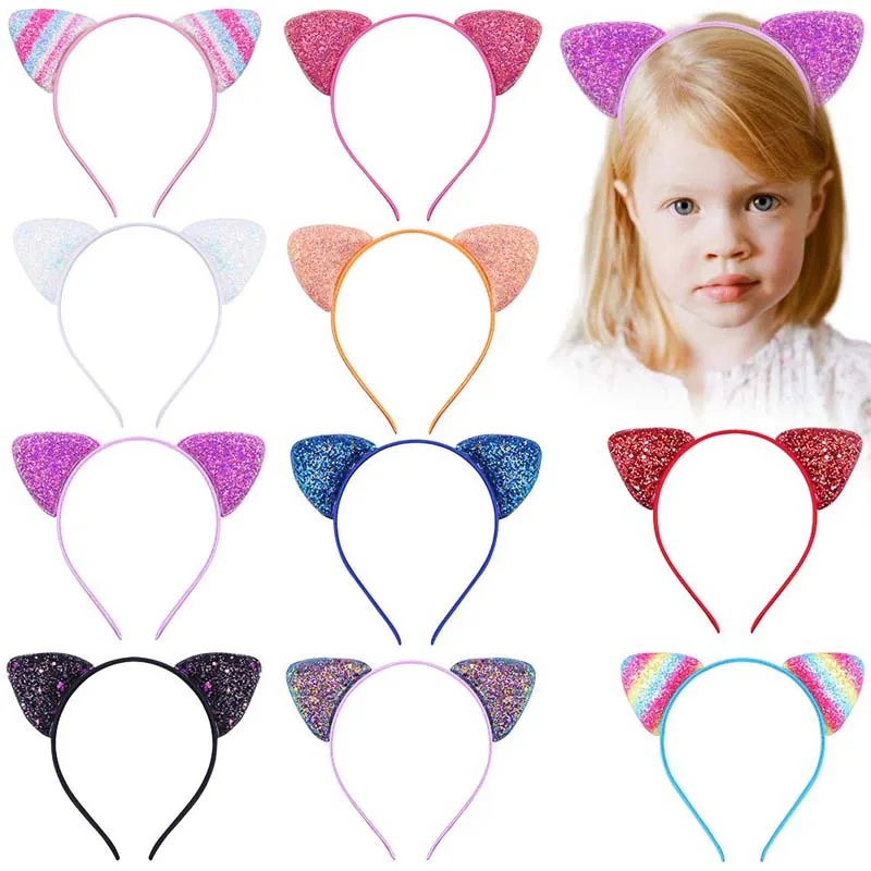 

ncmama New Children Sequin Cat Ears Headband Sweet Girls Hair Bands Hair Hoop Kids Headwear Party Decor Baby Hair Accessories