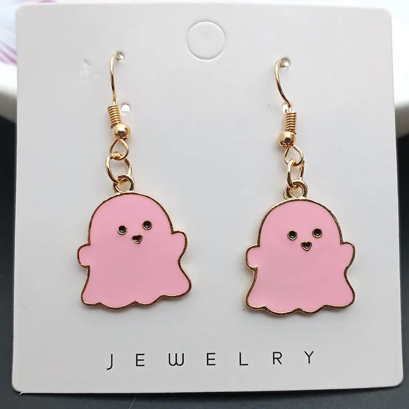 Metal Cute Little Ghost Drop Earrings for Women Child Candy Color Halloween Elf Statement Easter Jewelry Wholesale |