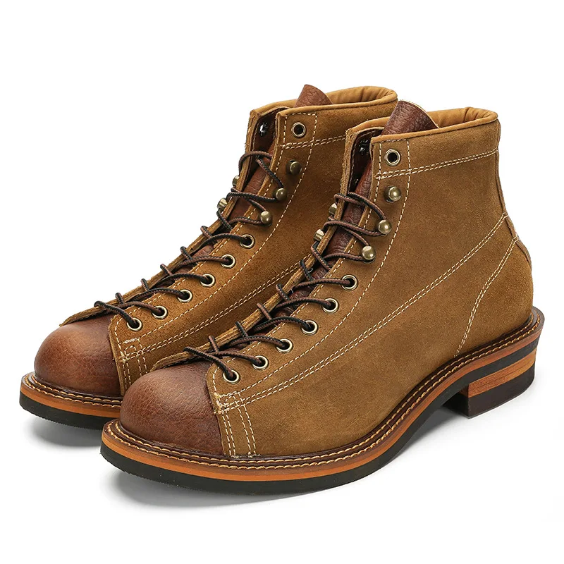 Фото Винтажные мужские мотоциклетные ботинки из натуральной кожи Goodyear, высокие броги, ковбойские ботинки до середины икры, челси №4