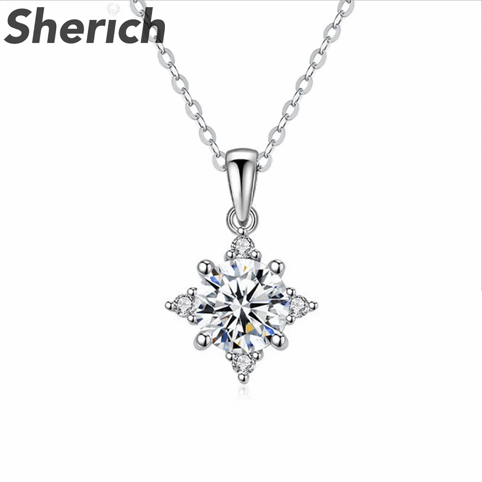 

Sherich Eight Awn Star 1ct Moissanite S925 Sterling Silver Sparkling Pendant Necklace Women Fine Jewelry бижутерия люкс качества