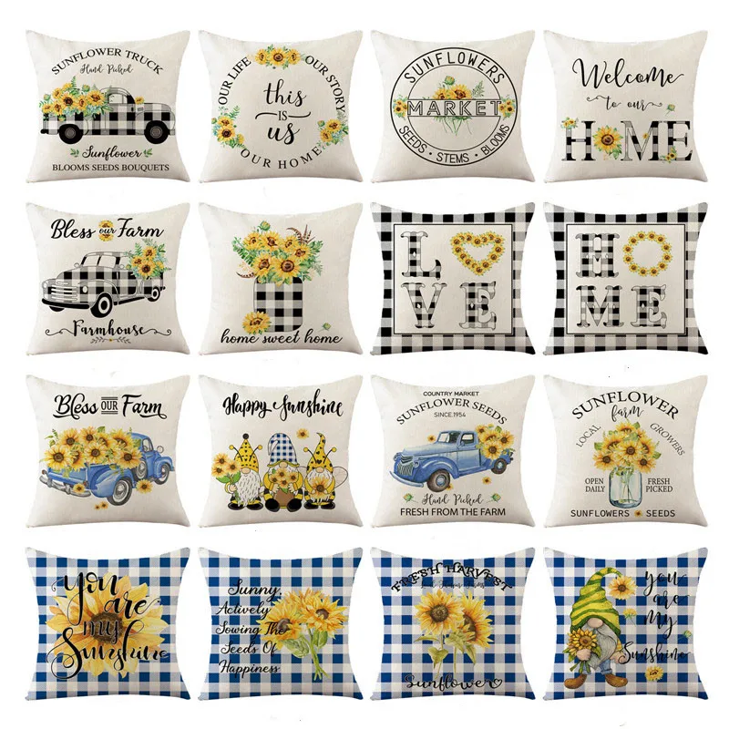 

Наволочка в клетку с изображением подсолнуха, 18x18 дюймов