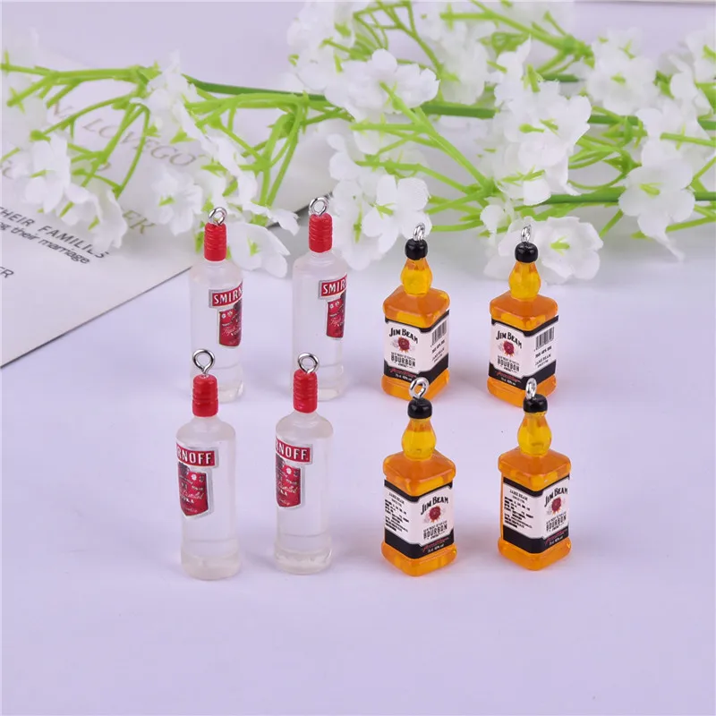 10pcs/pack 3D Alcohol Drink Bottle  Beer Charms Earring Keychain Jewlery Findings Phone Case DIY