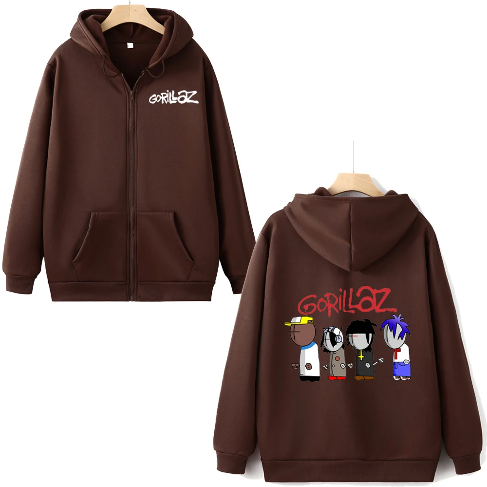 

Retro Zip Hoody Gorillaz Zip-up Hoodie Streetwear Casual Unisex Cardigan Autumn Harajuku Rock Band Print Woman Zipper Sweatshirt
