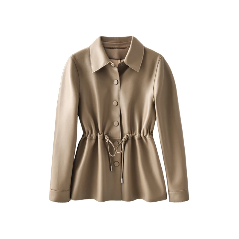 Autumn 2022 New Genuine Leather Jacket Women  Sheepskin  Office Lady  Sheepskin  Adjustable Waist  Casaco Feminino Inverno