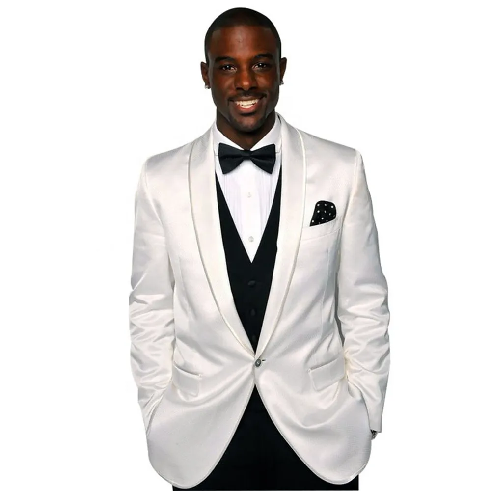 

2022 white Satin Men's Business Suits One Breasted Formal Prom Suits Bridegroom Men Suit 3 Pieces(Jacket+Pant+Vest)